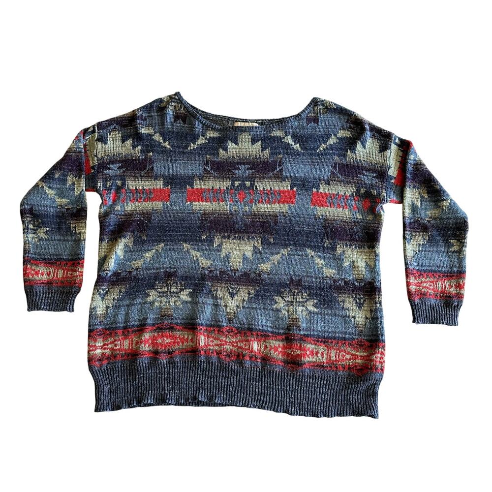 Ralph Lauren Denim & Supply 100% Cotton Southwestern Blue Crewneck Sweater‎ M